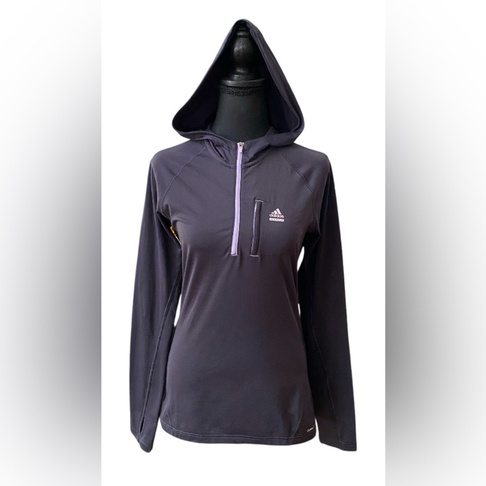 Adidas: Slate Gray and Purple Climalite Pullover Jacket with Two Zipper Pockets